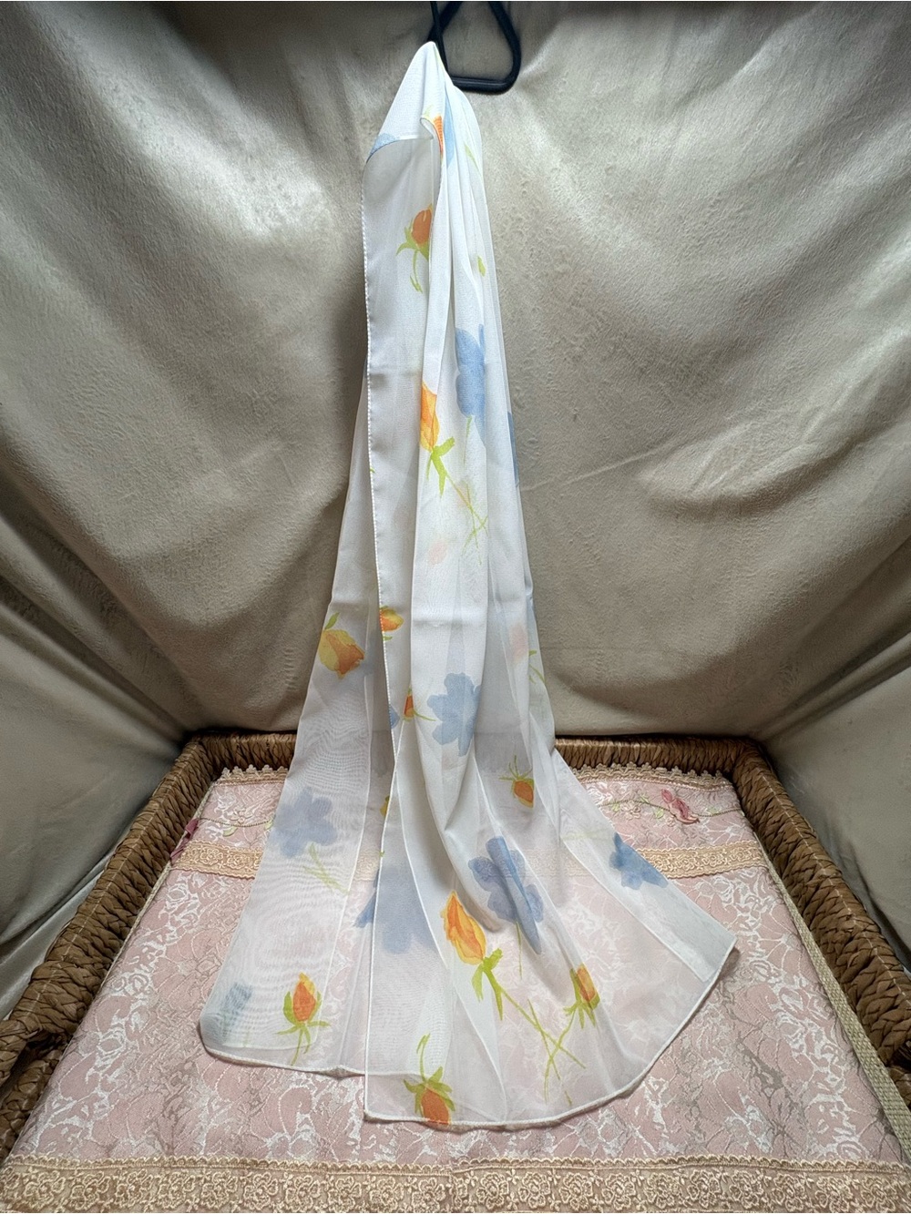 Summer Sale | Jane Shilton Made in Italy Sheer Floral Scarf White Blue Wrap